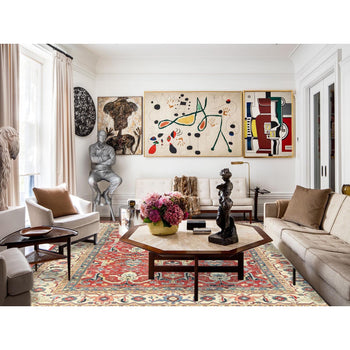 9'X12' Soft Red Pure Wool Hand Knotted Afghan Peshawar Garus Design Rug