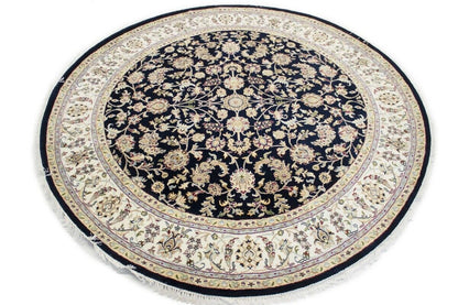 Handmade Indo-Nain Dark Navy Floral Design Round