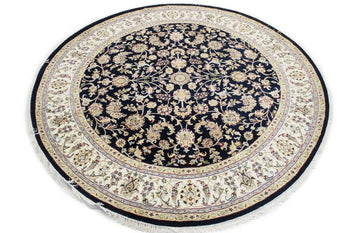 Handmade Indo-Nain Dark Navy Floral Design Round