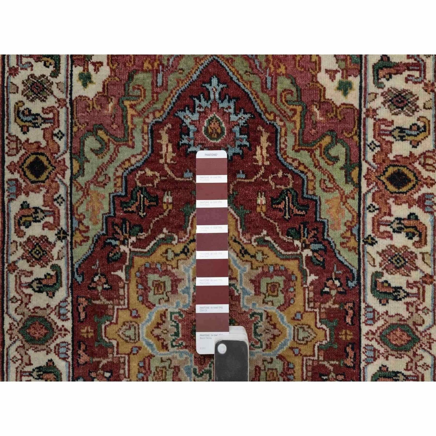 2'X3' Red Antiqued Fine Heris Hand Knotted New Zealand Wool Mat Small Rug