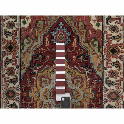 2'X3' Red Antiqued Fine Heris Hand Knotted New Zealand Wool Mat Small Rug
