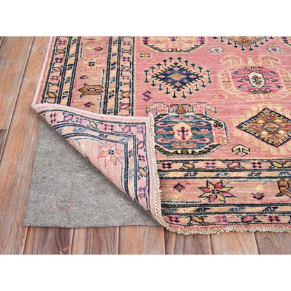 4'X6' Pink Salt Organic Wool Hand Knotted Afghan Super Kazak Rug