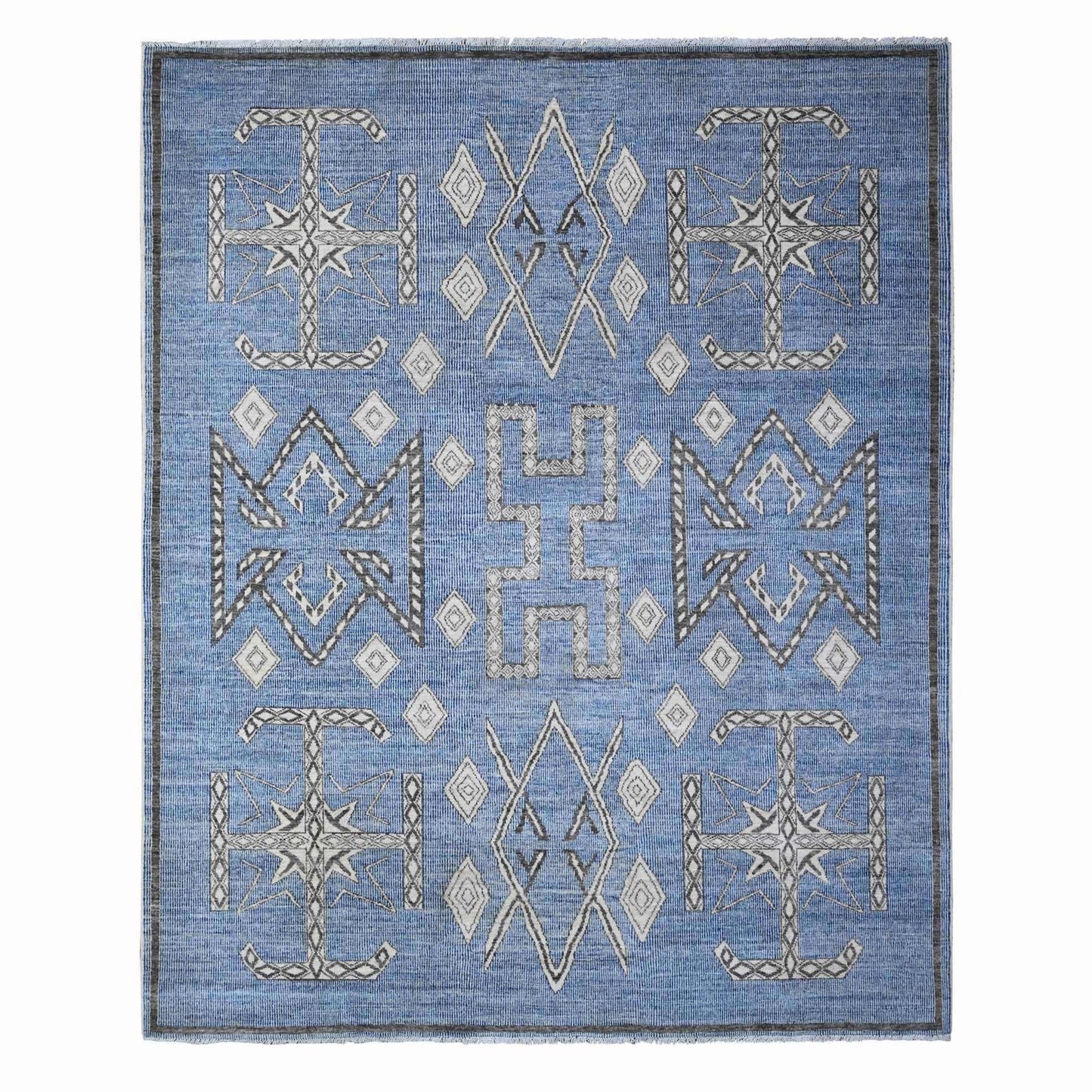 Rug 8'x9'8" Bdazzled Blue Snowflake Geometric Design Oriental