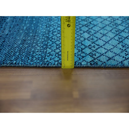 9'X11'7" Blue Pure Wool Hand Knotted Modern Chiaroscuro Collection Rug