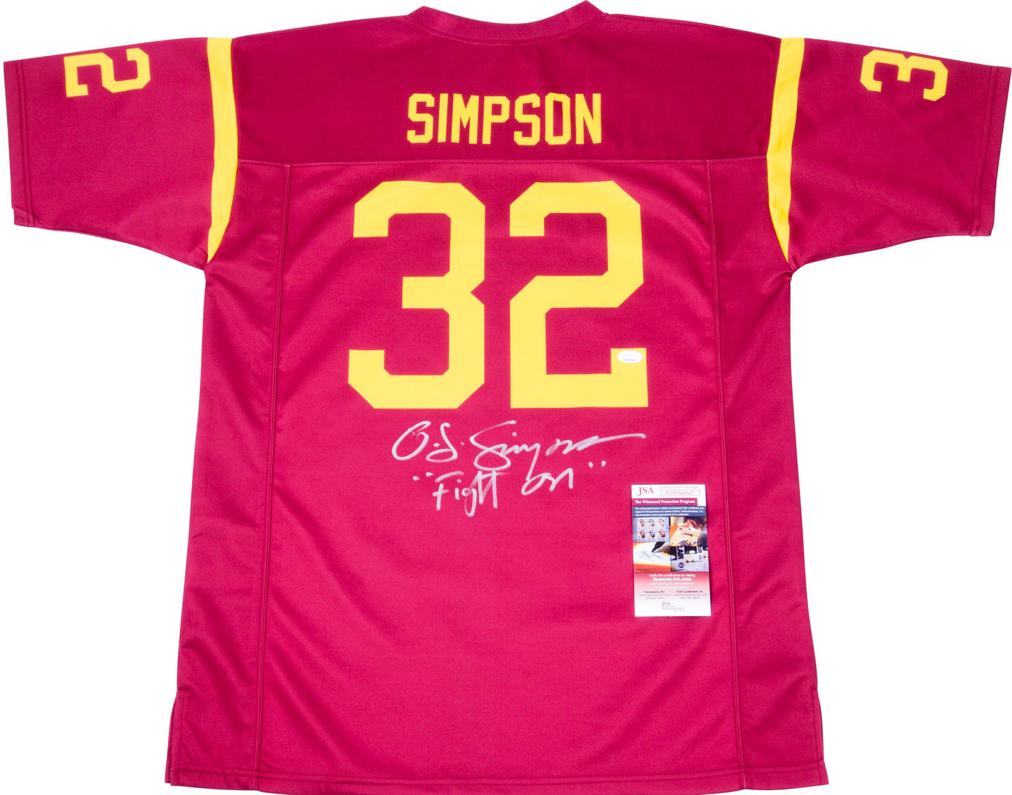 Oj Simpson "Fight On" Autographed Usc Trojans Custom Red Jersey (Jsa)