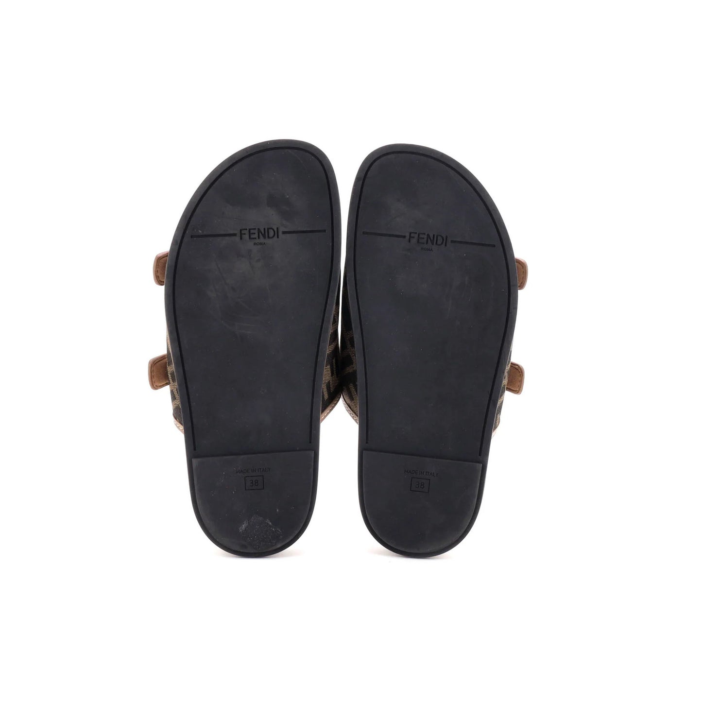 Fendi Women'S Feel Slide Sandals Zucca Canvas And Leather