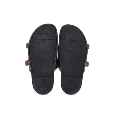 Fendi Women'S Feel Slide Sandals Zucca Canvas And Leather
