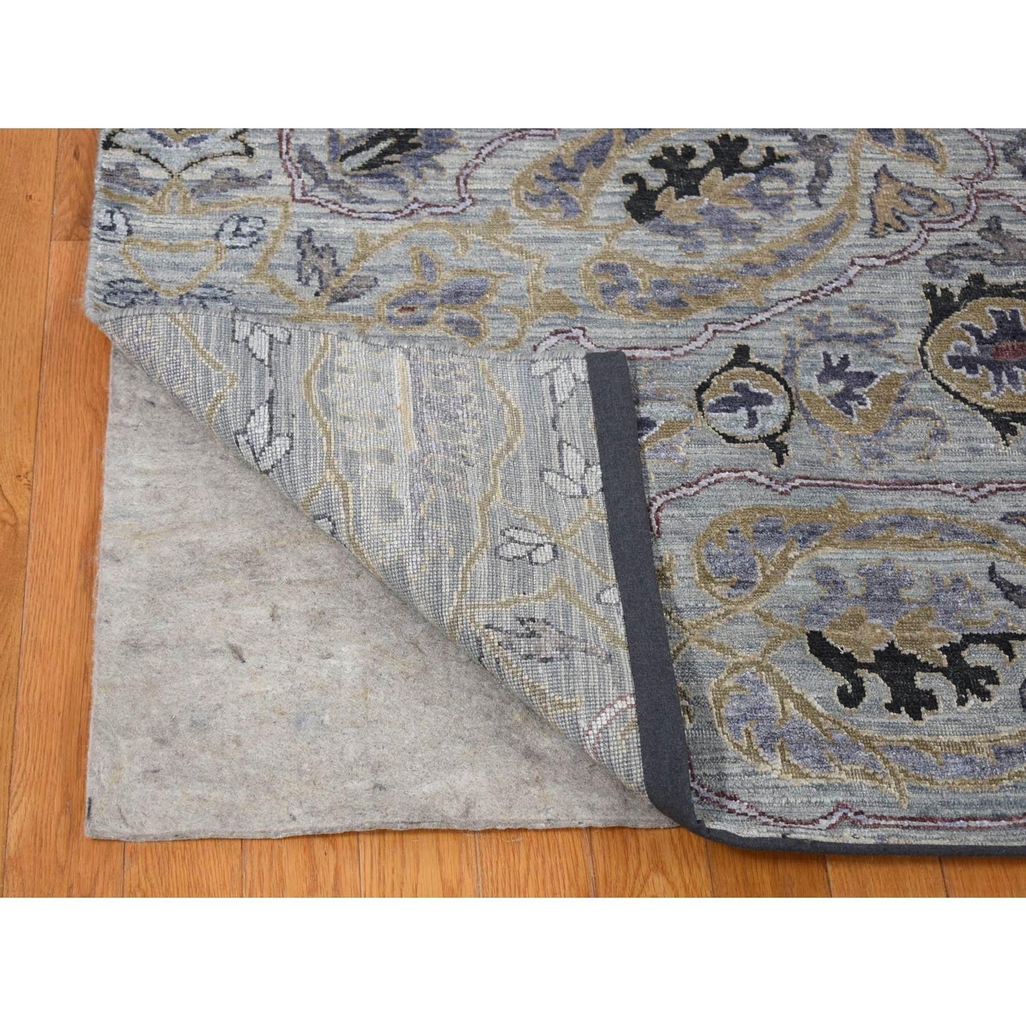 9'X12' Silver Gray The Maharaja Design Silk With Wool Hand Knotted Rug