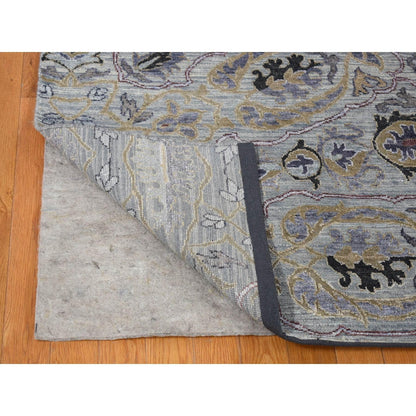 9'X12' Silver Gray The Maharaja Design Silk With Wool Hand Knotted Rug