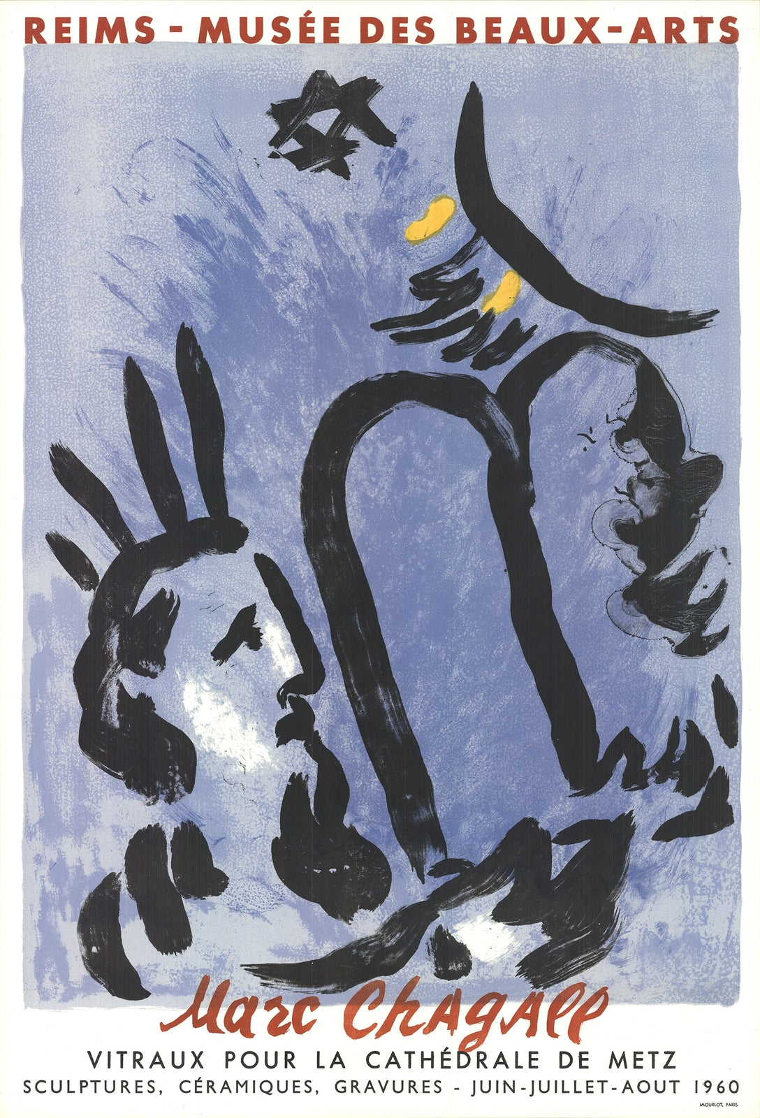 MARC CHAGALL Moses and the Tablets 30.75" x 21" Lithograph 1960 Modernism Blue