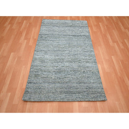 3'10"X6'1" Spanish Gray Plain Design Hand Knotted Pure Silk Oriental Rug