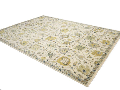 9X12 Ft Hand-Knotted Chobi Oriental Rug Ivory Floral Design Large Carpet