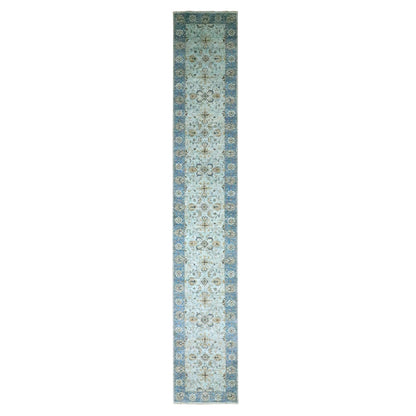 2'8"X16'1" Blue Shah Abbas Flower Design Wool Hand Knotted Xl Runner Rug