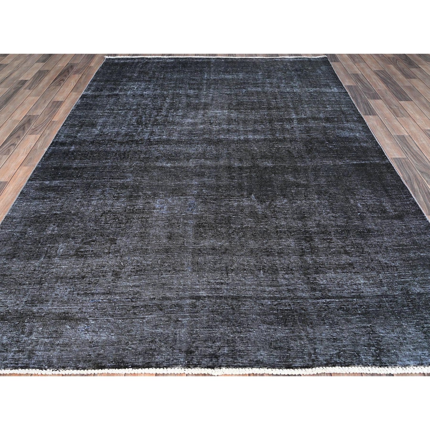 6'3"X9'3" Vulcan Black Hand Knotted Tebraz Evenly Worn Wool Oriental Rug