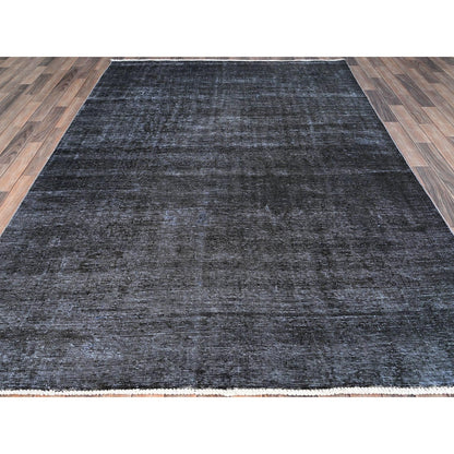 6'3"X9'3" Vulcan Black Hand Knotted Tebraz Evenly Worn Wool Oriental Rug