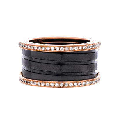 Bvlgari B.Zero1 Three Band Ring 18K Rose Gold And Ceramic With Diamonds