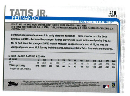 Fernando Tatis Jr. 2019 Topps Series Two #410 Series 2 Rc