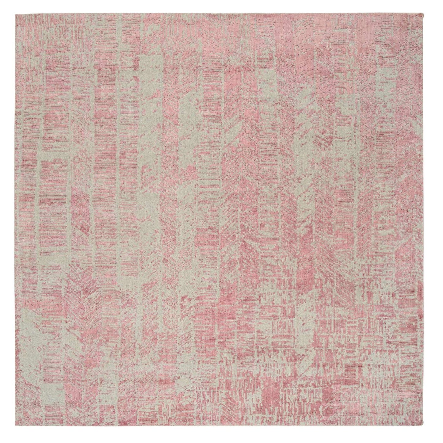 10'2"X10'2" Rose Pink Wool And Art Silk Jacquard Hand Loomed Square Rug