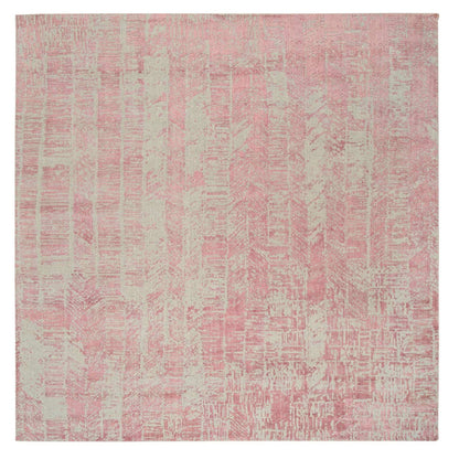 10'2"X10'2" Rose Pink Wool And Art Silk Jacquard Hand Loomed Square Rug