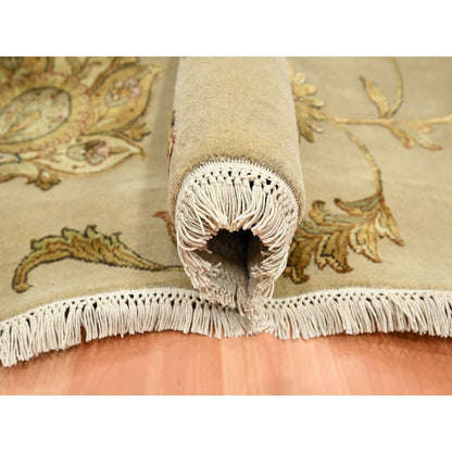 6'X8'10" Brown Hand Knotted Wool And Silk Botanical Design Oriental Rug