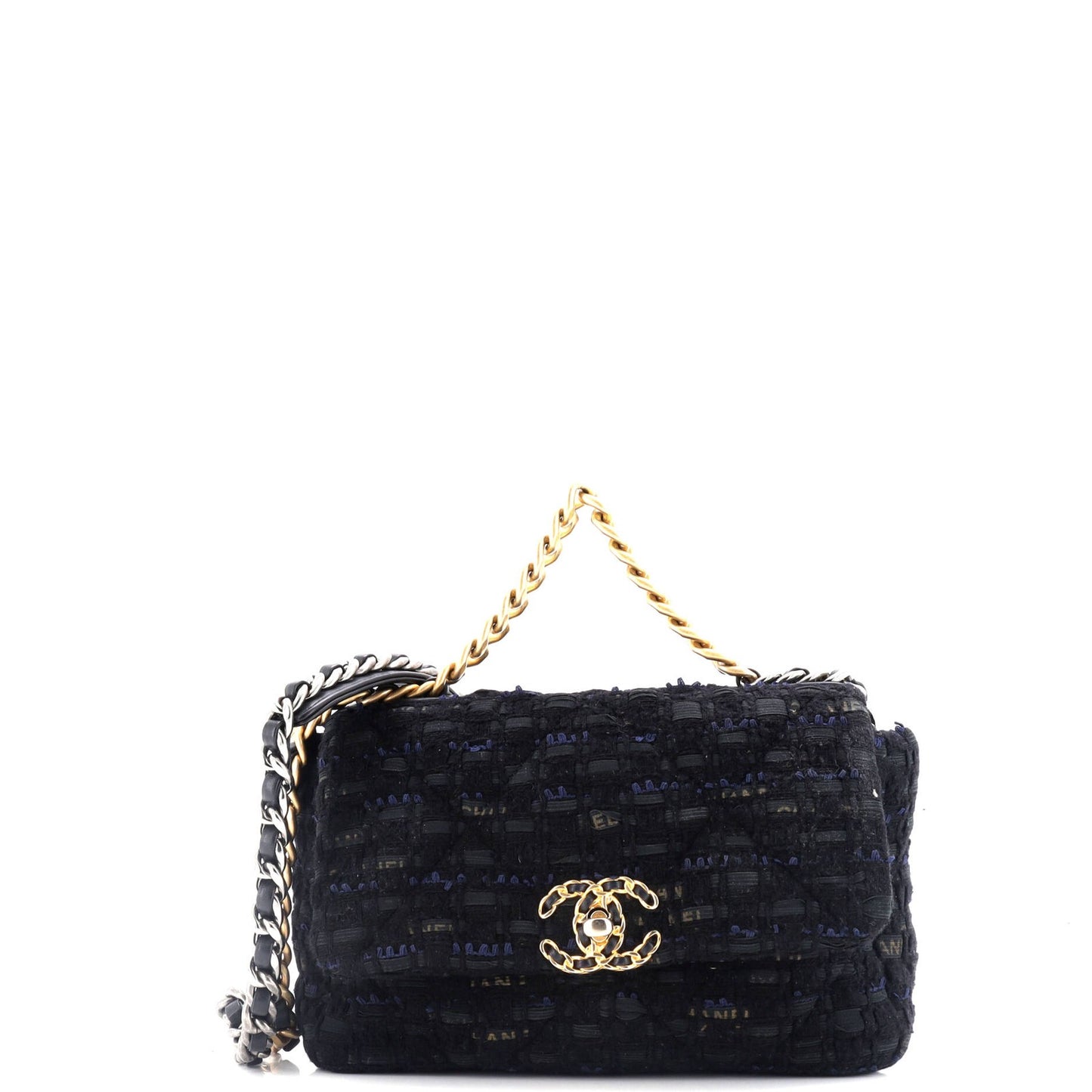 Chanel 19 Flap Bag Quilted Tweed And Ribbon Medium