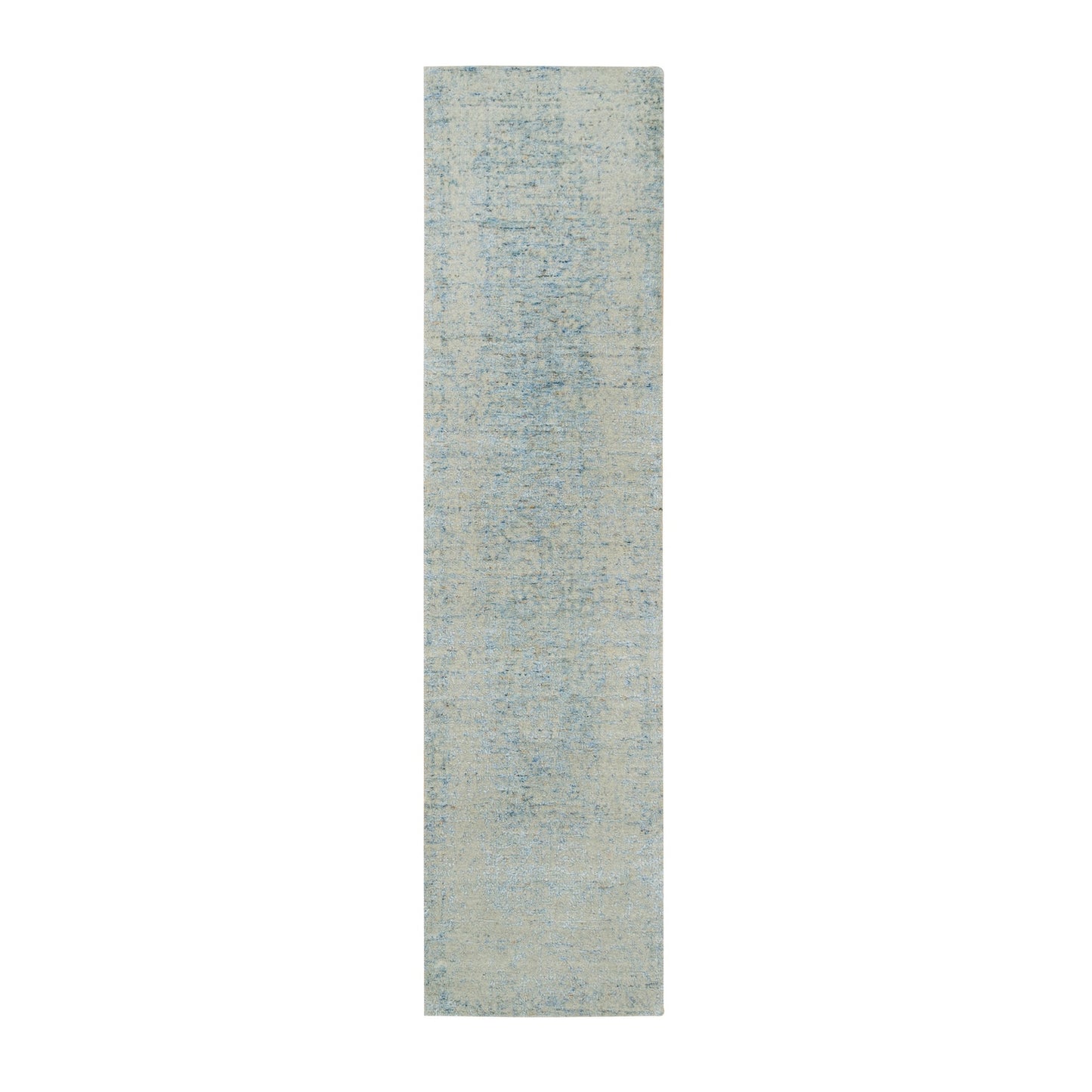 2'6"X10' Gray Wool And Silk Modern Jacquard Hand Loomed Runner