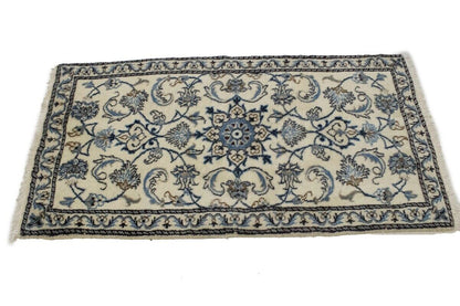 Small Cream Nain Oriental Rug Handmade Plush