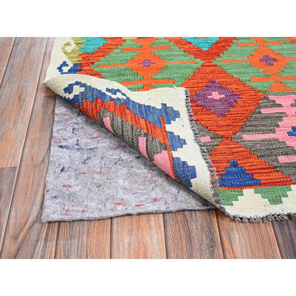 2'9"X15'10" Orange Afghan Kilim Pure Wool Flat Weave Hand Woven Runner Rug