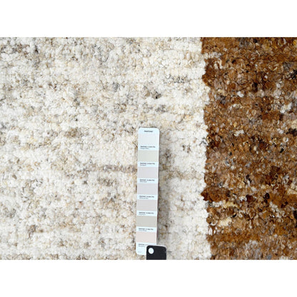9'2"X11'9" Earth Tone Colors Minimalist Design Wool Hand Knotted Rug