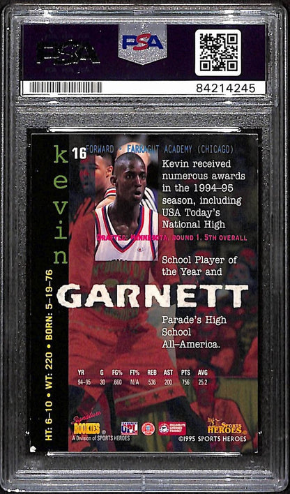 Kevin Garnett Hof Signed/Auto 1995 Sports Heros Rookie Card #16 Psa/Dna 193460