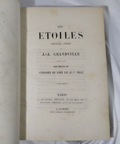 1849 J.J. Grandville Les Toiles 1St Edition Rare Hand-Colored Plates Leather