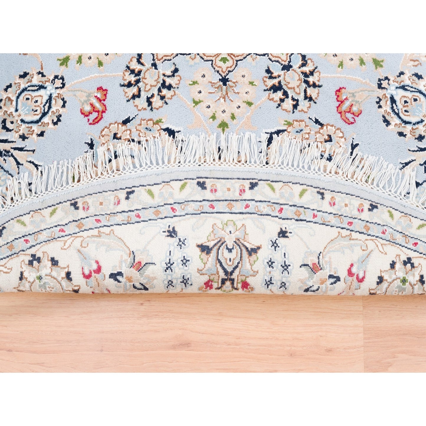 6'1"X6'1" Blue Round Wool 250 Kpsi Nain Handmade Medallion Design Rug