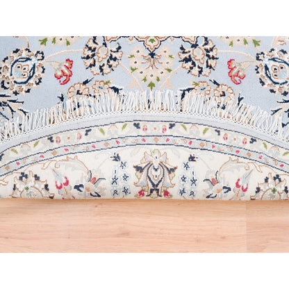 6'1"X6'1" Blue Round Wool 250 Kpsi Nain Handmade Medallion Design Rug