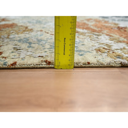 6'X9'3" Blue With Beige Abstract Galaxy Design Pure Wool Hand Knotted Rug