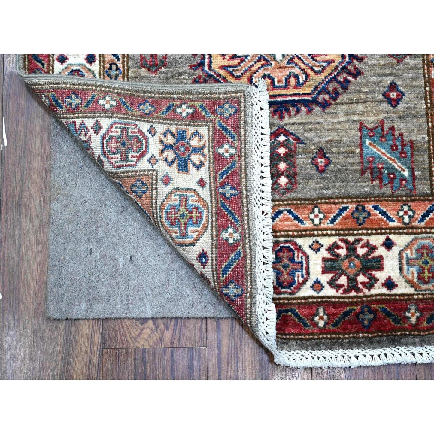 2'8"X20'10" Battleship Gray Hand Knotted Super Kazak Wool Xl Runner Rug
