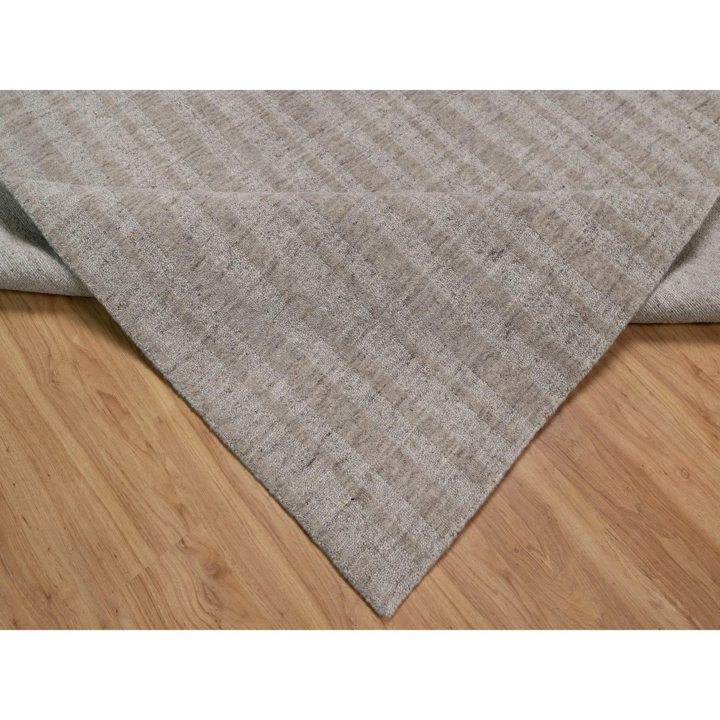 8'1"X10' Tan Brown Hand Loomed Vertical Stripes Design Natural Wool Rug