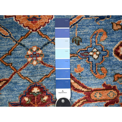 3'7"X21'8" Blue Fine Aryana Hand Knotted Natural Dyes Runner Oriental Rug