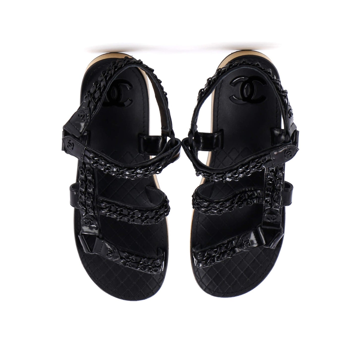 Chanel Women'S Chain Cc Slingback Sandals Quilted Leather With Cork