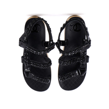 Chanel Women'S Chain Cc Slingback Sandals Quilted Leather With Cork