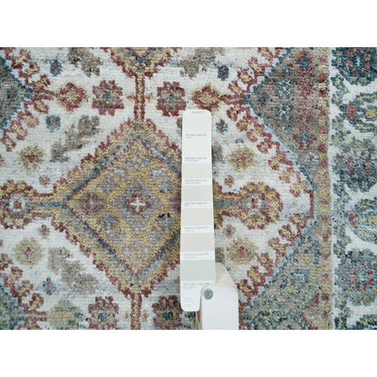 2'7"X8' White Hand Knotted Unique Flower Border Runner Oriental Rug