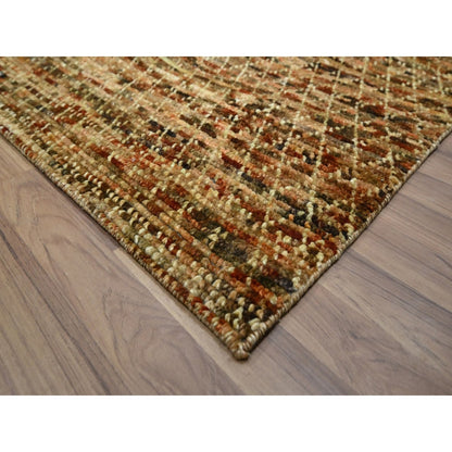 9'4"X12'1" Honey Brown Hand Knotted Rug Organic Wool Grass Design Oriental