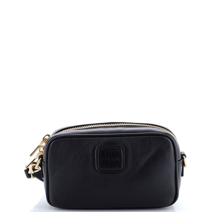 Leather Miu Logo Embossed Camera Bag