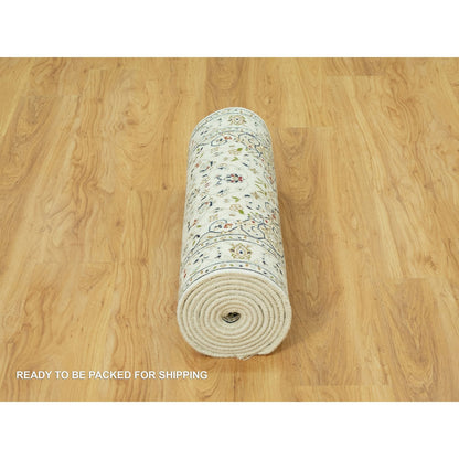 2'8"X12'1" Ivory Nain Hand Knotted 100% Wool 250 Kpsi Runner Oriental Rug