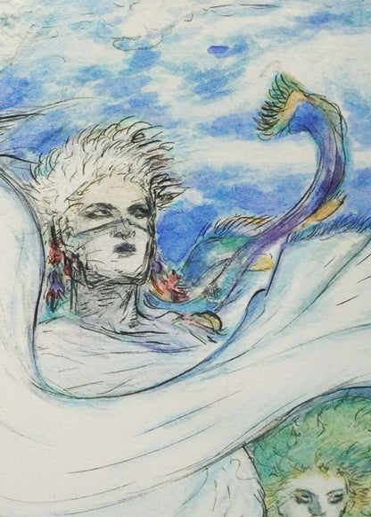 Mixed media framed fantasy art by Yoshitaka Amano prelude signed 16/ 300.