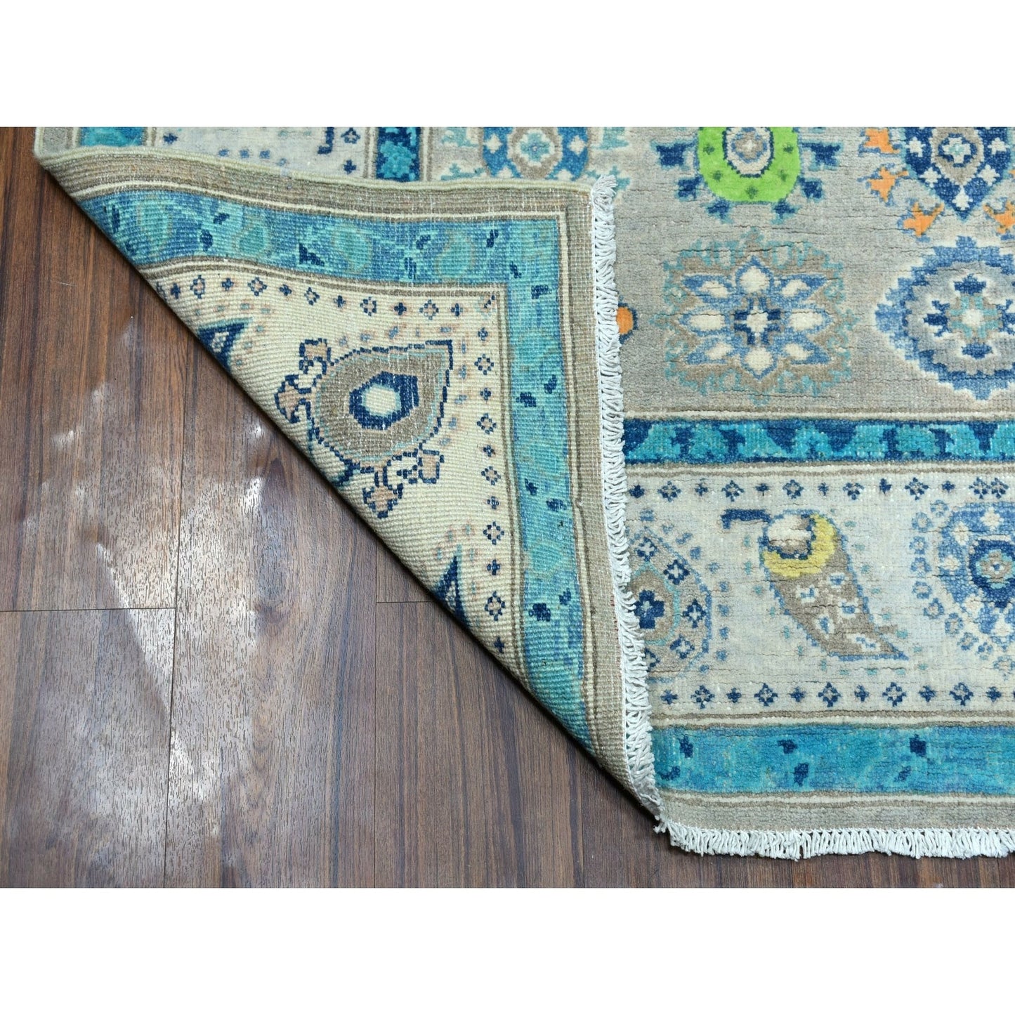 5'X6'4" Colorful Gray Fusion Kazak Pure Wool Hand Knotted Oriental Rug