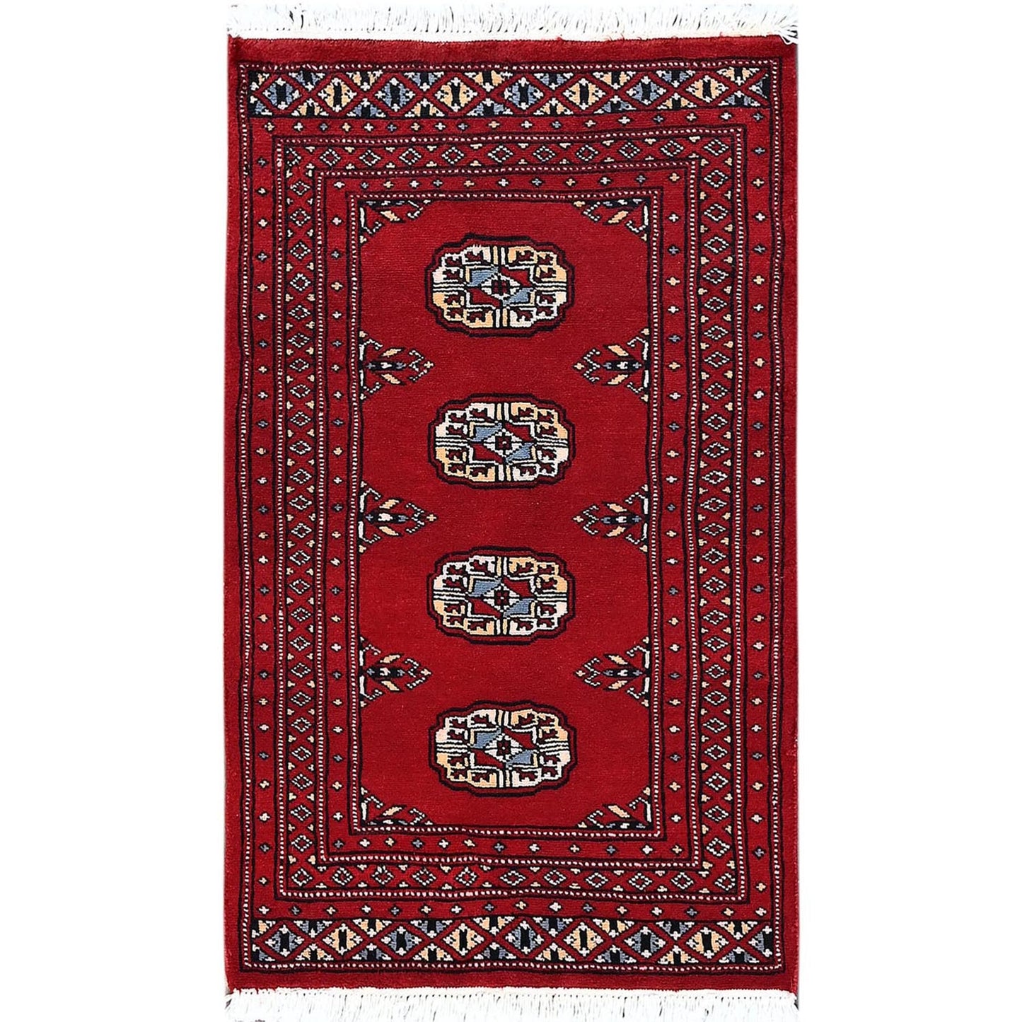 2'X3' Scarlet Red Princess Bokara Soft Wool Hand Knotted Sample Mat Rug