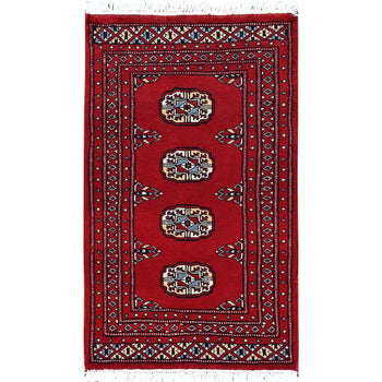 2'X3' Scarlet Red Princess Bokara Soft Wool Hand Knotted Sample Mat Rug