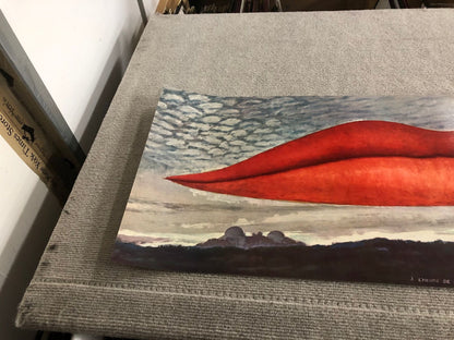 Man Ray Lips (No Text) " Offset Lithograph Pop Art Red, Gray, Brow