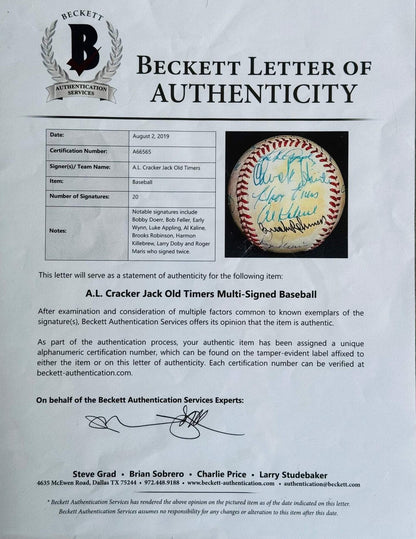A.L. Cracker Jack Old Timers Autographed Baseball (Beckett)
