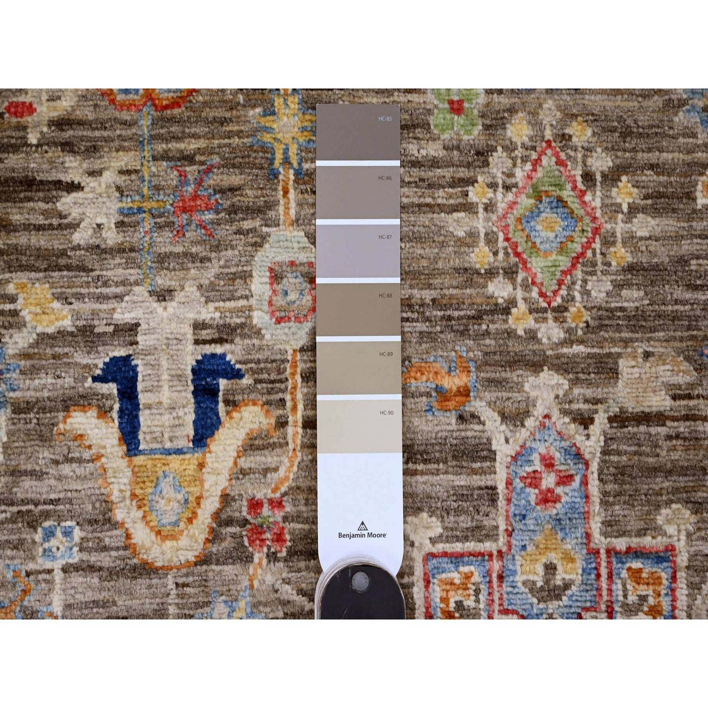 6'X9'1" Brown Afghan Peshawar Karjihooz Design Hand Knotted Pure Wool Rug